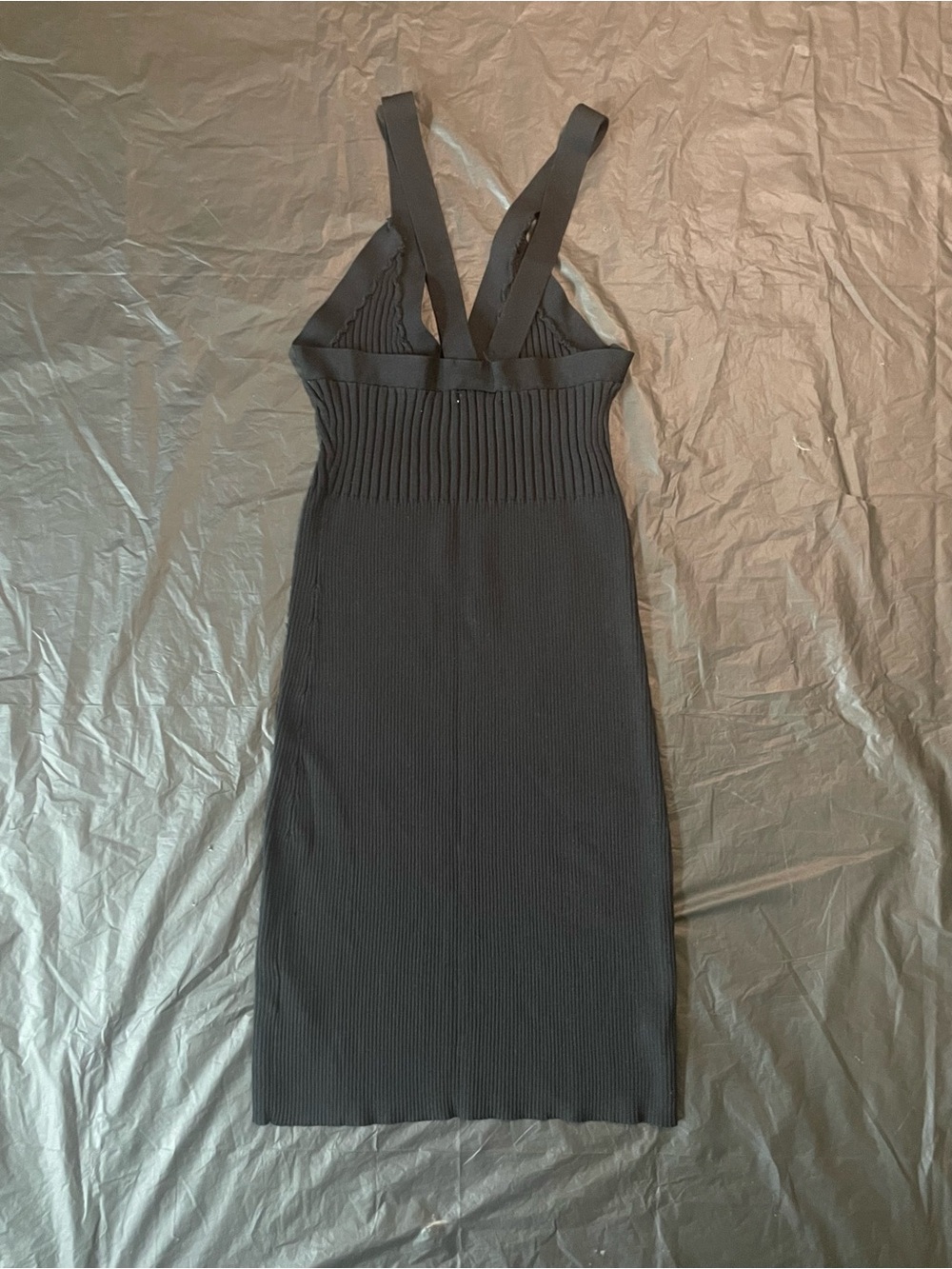 Papaya Black Ribbed V-Neck Midi Dress - Picture 2 of 4